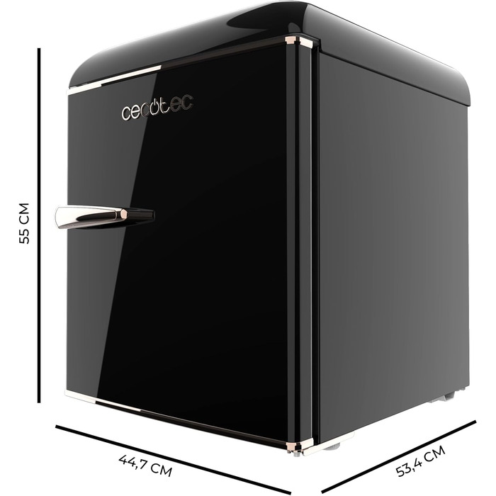 Cecotec 45L Retro Mini Fridge - Black Tabletop Refrigerator with Chrome Handle & Icebox - Energy Class E