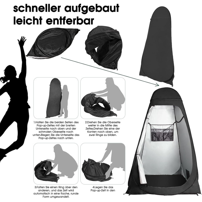 Намет для туалету та душу, переносний шатрів для відпочинку, переодягання та приватності на природі. Модель для кемпінгу та пляжу з сумкою, захист від сонця UV 50+ (Чорний)