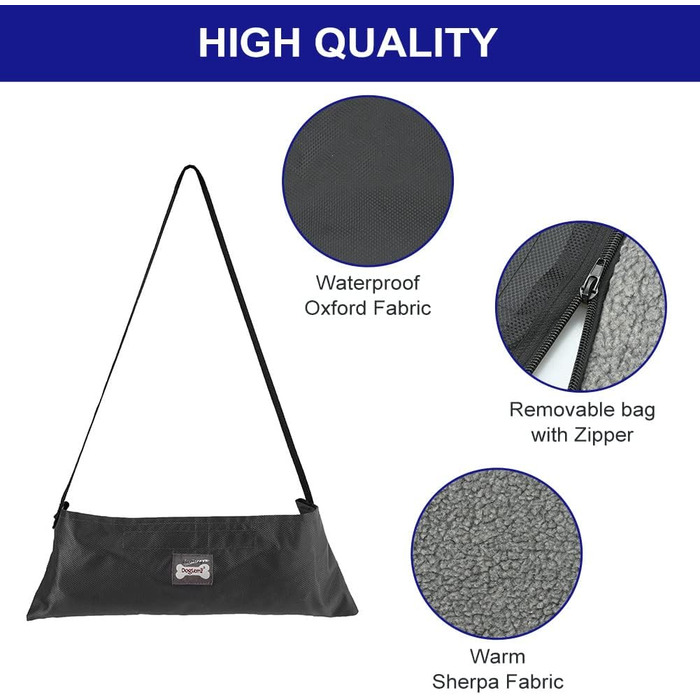 Килимок для собак Outdoor: Водостійкий, 100x70 см, миється. Підходить для подорожей, кемпінгу. З сумкою та пристроєм для видалення шерсті. Для собак та котів. Теплий килимок/ліжко. Велика подорожня ковдра (Чорний, Вовна)