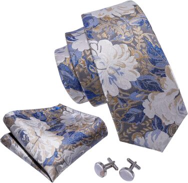 Краватка Barry.Wang для хлопчиків, 119.9 см, самов'язування, комплект з кишеньковим хустинкою, для підлітків, шкільної форми, випускного, виступів, вік 6-15 років (біло-блакитний квітковий принт)