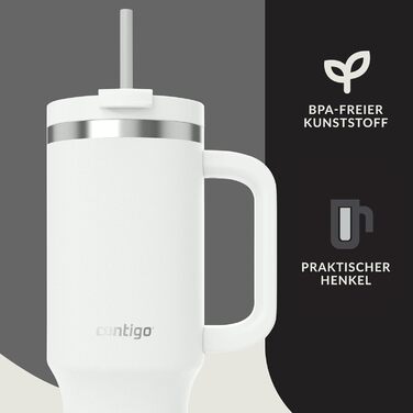 Contigo Streeterville Thermos Flask 1200 ml with Handle and Straw | Insulated Stainless Steel Thermos Bottle with Lid | Keeps Drinks Cold for 29 Hours | Travel Mug | Thermos Mug | BPA-Free (Salt)