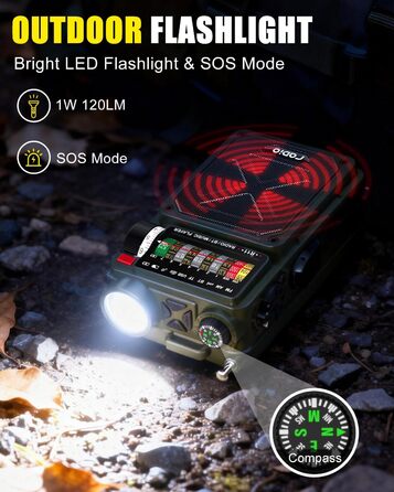Радіо NOAA з живленням від сонця, USB, ручної динамо-машини 4000 mAh AM/FM/SW/WB – для кемпінгу та надзвичайних ситуацій, з ліхтариком та сигналом SOS