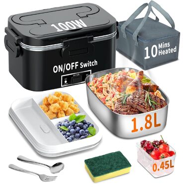 Електрична ланчбокс SOOOEC 100W, 3-в-1, з нержавіючої сталі, 12V/24V/220V, для авто/офісу, з ізольованою сумкою (Оранжево-чорний), об'єм 1.8L