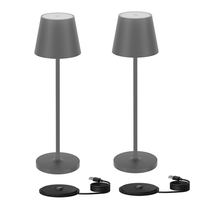 Акумуляторний світлодіодний настільний світильник Klighten з димером, 2 шт., для дому та вулиці, USB зарядка, тепле світло 3000K, IP54, алюміній (темно-сірий)