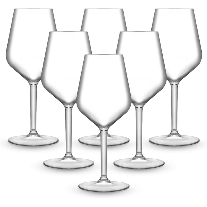 BRYNA - Set of 6 wine glasses, 33 cl, made of polycarbonate (hard plastic), 100% Italian design, unbreakable glasses, reusable and dishwasher-safe wine glasses, transparent