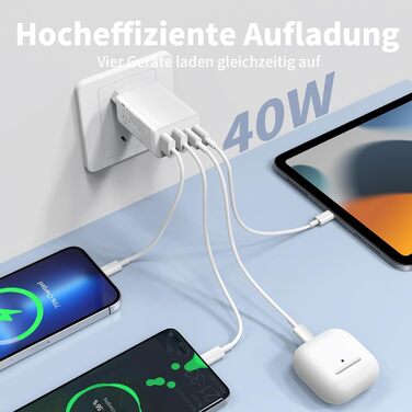 Адаптер USB-C 40W, 2 шт. з 4 портами для iPhone 16/15/14/Plus/Pro/Max/13/12/11/SE, iPad, PD 3.0, швидка зарядка, блок живлення (без кабелю)