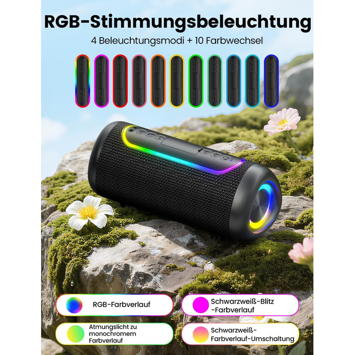 Портативна Bluetooth колонка UOHHBOE 30W з RGB підсвічуванням, TWS Stereo, 24 години роботи, IPX5 водонепроникність