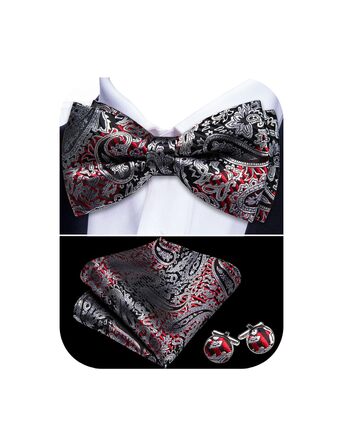 Краватка-метелик Barry.Wang для чоловіків, візерунок пає, шовк, нагрудна хустинка та запонки, для весілля, вечірки, формальних заходів. Чорний, червоний, сірий