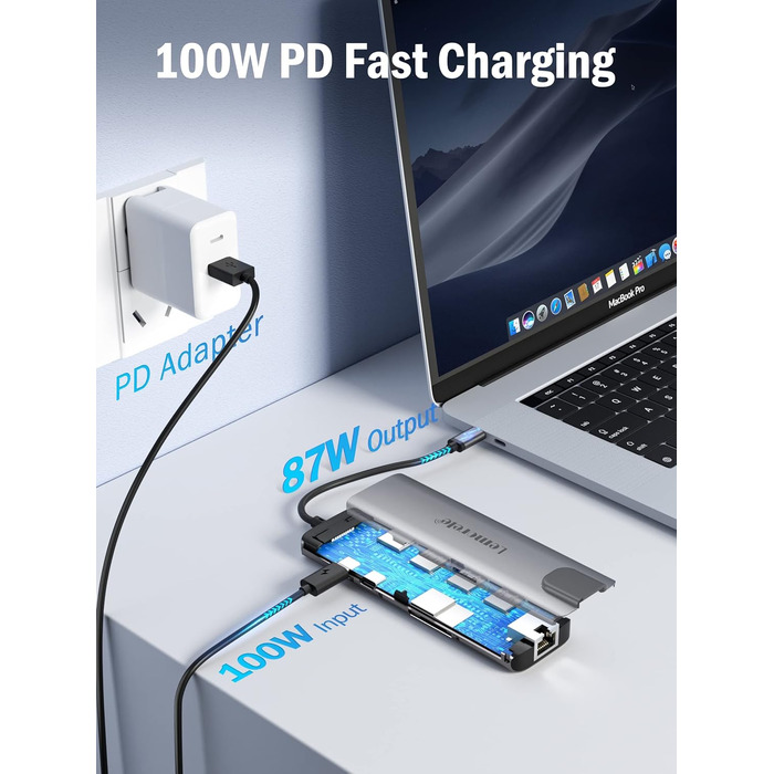 Lemorele Док-станція USB C хаб 9-в-1 з Ethernet: 2xHDMI 4K, 3xUSB 3.0/2.0, VGA, PD 100W, SD/TF, для Windows, MacBook, Dell, HP, Lenovo, Surface