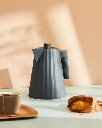 Alessi Plissé Electric Kettle - 1.0L, 2400W, Gray - Thermoplastic Resin, European Plug