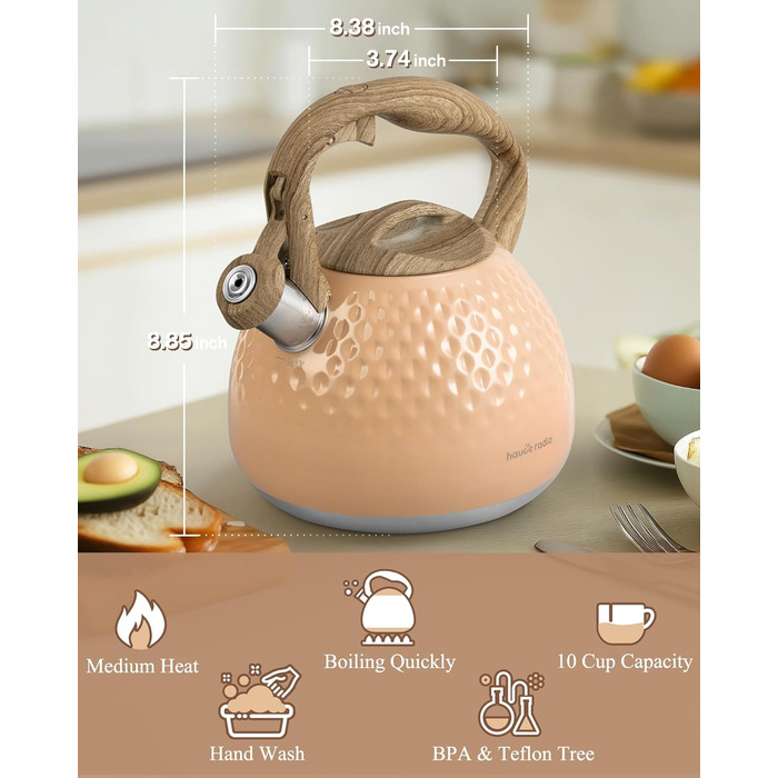 Чайник для заварювання Teekessel 2,7 л з зеленим покриттям та дерев'ястим малюнком, з носиком, з нержавіючої сталі, антигарячий ручка оливкового кольору