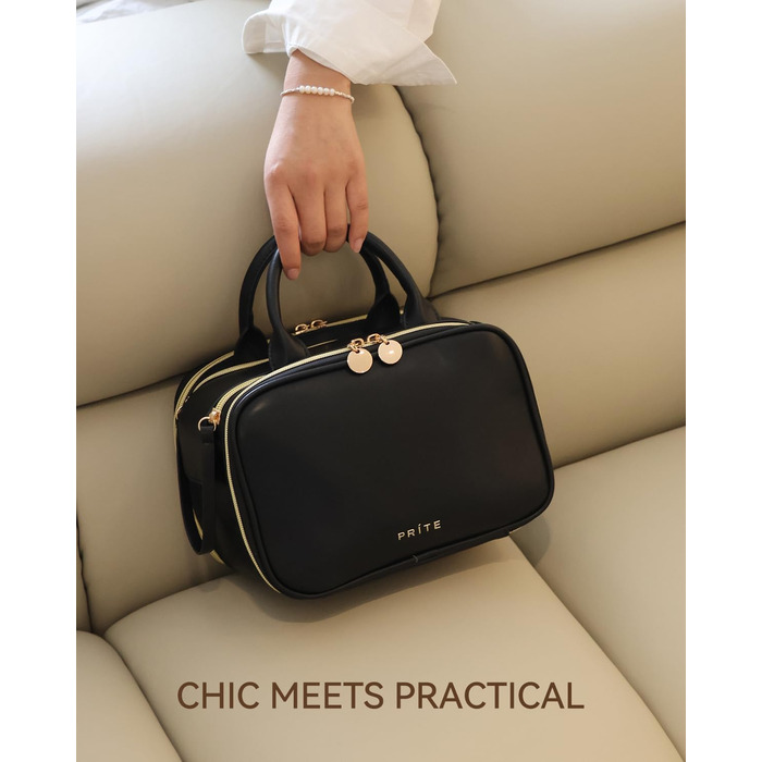 Косметичка-органайзер для подорожей, велика місткість, водонепроникна, з ручкою та кількома відділеннями (Чорний, M)