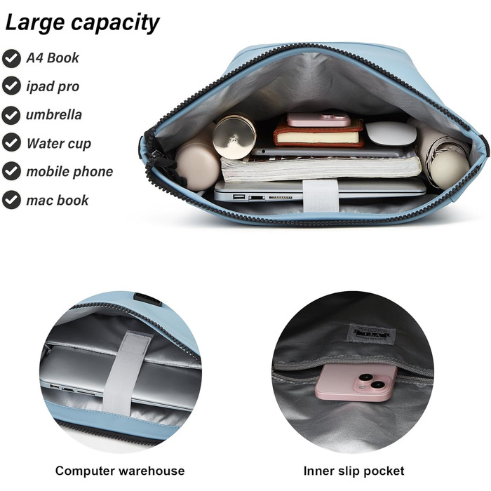 Водонепроникний рюкзак YTL Rolltop з відділенням для ноутбука 17 дюймів, великий рюкзак для жінок та чоловіків, для подорожей, школи, університету, велосипеда (Світло-блакитний)