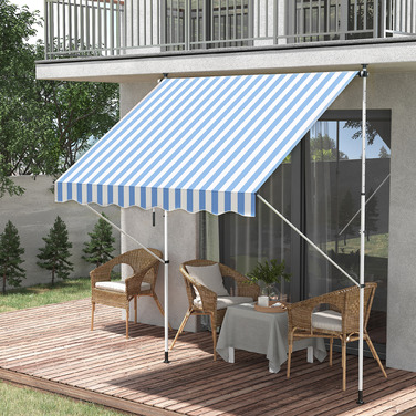 Outsunny Articulating Arm Awning Clamp Awning Height Adjustable 200x150cm Blue/White Aluminum for Terrace & Balcony