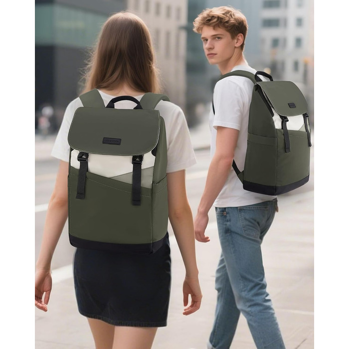 LOVEVOOK Рюкзак для ноутбука 15.6 дюймів, жіночий/чоловічий, для підлітків, універсальний, водонепроникний, для школи, університету, подорожей, роботи, зелений, бежевий, чорний, білий