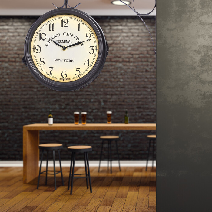 Relaxdays Train Station Clock, double-sided