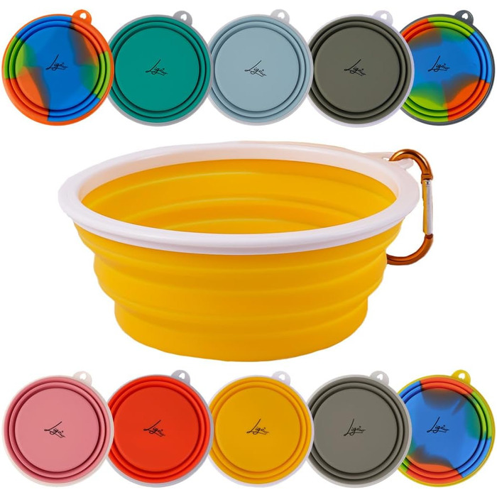 Набір мисок для собак Ligo EBBY (2 шт.) - туристичні, складна миска, жовтий колір, 1000 мл