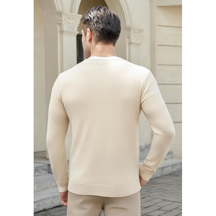 Чоловічий светр з V-подібним вирізом KUYIGO, в'язаний, з ґудзиками, з кишенями, легкий, м'який, apricot (3XL, XL)