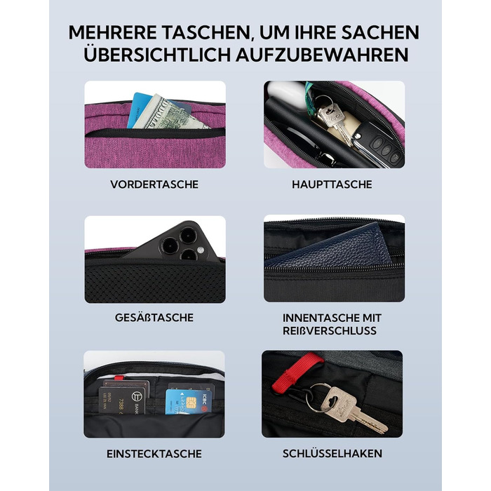 WATERFLY Поясна сумка на пояс для чоловіків та жінок: спортивна сумка на пояс, сумка-слінг для подорожей, туризму, прогулянок з собакою, активного відпочинку (фіолетовий)