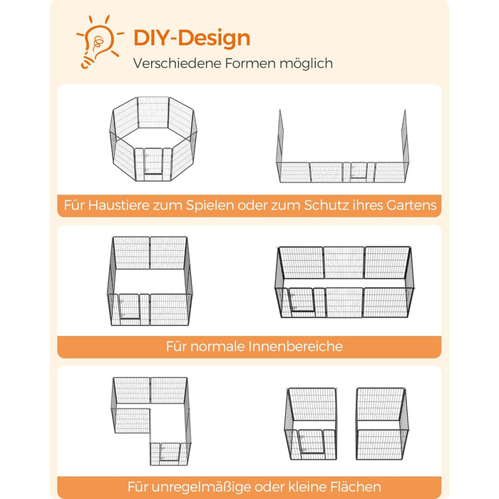 Вольєр для тварин Feandrea Freilaufgege, XXL (77 x 100 см), чорний, з 8 панелей, DIY, для дому та вулиці