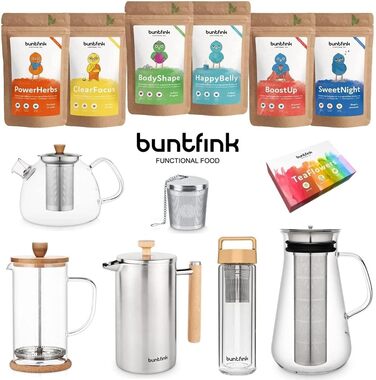 Скляний чайник Buntfink 'TeaPot' з ситечком із нержавіючої сталі, боросиликатне скло, 1.5 л