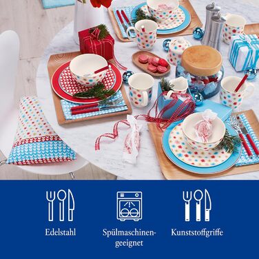 Villeroy & Boch – Play! Red Roses Tableware Set 30-Piece, Red, Dishwasher-Safe, Colorful Handles, Plastic Handles, Cutlery Set, Dinner Cutlery, Knives, Forks, Stainless Steel, Plastic