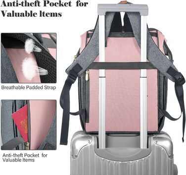 Жіночий рюкзак для ноутбука 15.6 дюймів, шкільний/робочий рюкзак з USB-портом для зарядки, для подорожей, кемпінгу, дівчаток, Оксфорд (рожевий)