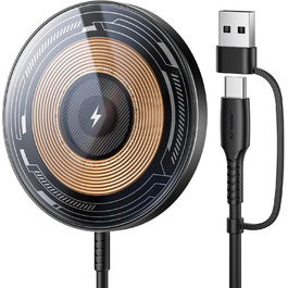 Бездротовий зарядний пристрій JSAUX MagSafe 15W для iPhone 17 Air Pro Max, iPhone 16/15/14 13 12, AirPods 3/2, Синій (прозорий)