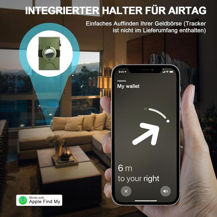 Чоловічий гаманець TOYFID з відділом для AirTag, 12 слотів для карток, відділення для паперових грошей, RFID захист, швидкий доступ до карток, алюміній, зелений з кишеню для AirTag