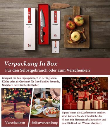 HEZHEN ніж кухарський 21 см дамаск 67 шарів, професійний ніж для кухні з дерев'яною піхвою, міцний ніж з ручкою Micarta