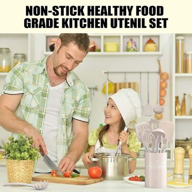 Набір кухонних аксесуарів Umite Chef, 15 предметів, силікон, сірий/хакі, для антипригарного посуду