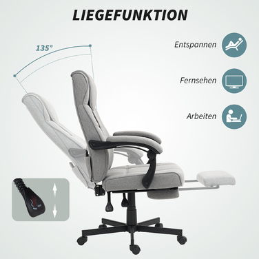 HOMCOM Office Chair with Massage Function Ergonomic Executive Chair with Recline Function Footrest Height Adjustable 360° Swivel Desk Chair Computer Chair with Linen Look, Grey | Aosom