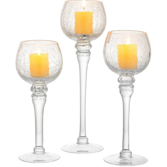 Romadedi Tealight Candle Holders Candle Holders Glass - Lantern Candle Holders Decoration Queck 3-Piece Set 23.5/25.5/31.5 cm for Tealights, Votive Candles, Pillar Candles, Living Room Table Decoration, Wedding (Transparent)