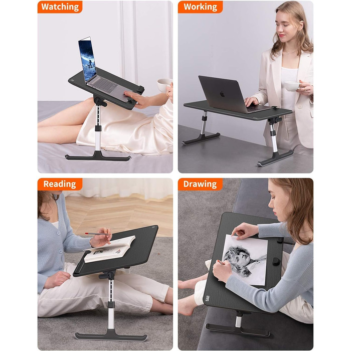 Приставний столик SAIJI для ноутбука, регульована висота, 5 положень, чорний (52*30 см)