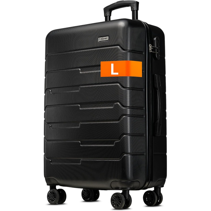 Чемодан NOWI Bergamo: водонепроникний, 8 коліс, 360°, телескопічна ручка, повне внутрішнє оздоблення (L, Чорний Midnight)