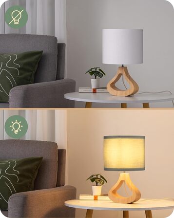 Дерев'яна настільна лампа EDISHINE з абажуром з льону, Е27, для вітальні, спальні, в стилі кантрі [Енергоклас F], колір: зелений льон