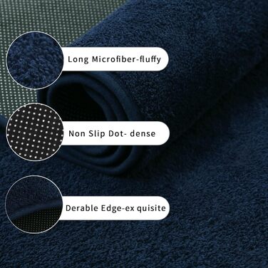Килим з мікрофібри 120x170 см - килим з коротким ворсом, який можна прати, для вітальні та спальні, м'який, пухнастий, з сучасним однотонним дизайном, антрацитовий (темно-синій, 50x120 см (прямокутний))