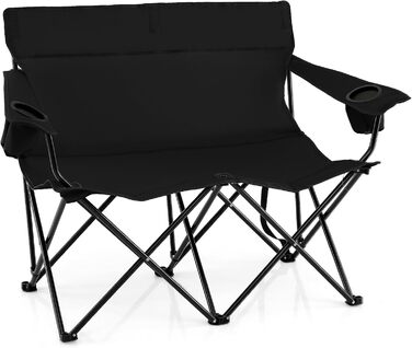 Крісло для кемпінгу на 2 особи Costway, розкладне з підстаканниками та підлокітниками, 300 кг, з сумкою для перенесення, для відпочинку, пікніків та риболовлі (чорний)