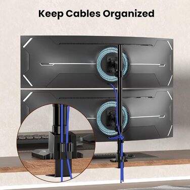 Кріплення для монітора 2 монітори один над одним, 24-57 дюймів, для плоских та вигнутих екранів, вантажопідйомність 2-27 кг, чорний