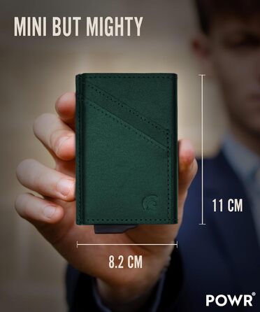 PWR Wallet: Чоловічий металевий картхолдер з відділенням для монет. Мінімалістичний гаманець-картхолдер для чоловіків (колір: Renngrün)