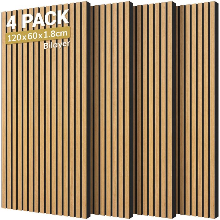 Акустичні панелі TONOR самоклеючі для звукоізоляції, 120x60x1.9 см, шумопоглинаючі панелі для студії, офісу та дому, колір Тик (набір 4 шт)