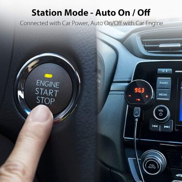Bluetooth FM-трансмітер Avantree CK310 для авто, бездротовий радіоадаптер, автомобільний набір гучного зв'язку з клейкою основою, автоматичне вмикання/вимикання, акумулятор 7 годин, стерео приймач, функція дзвінків, заряджається