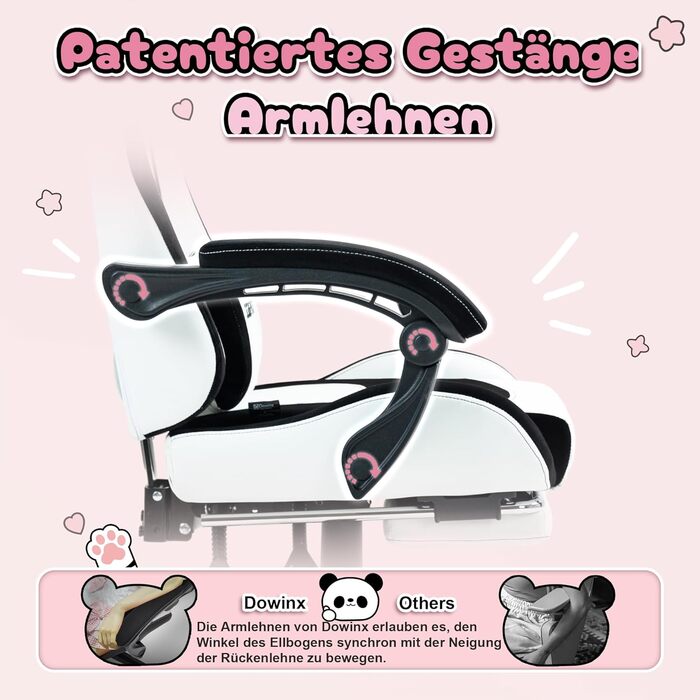 Ігровий крісло Dowinx Panda Edition - ергономічне комп'ютерне крісло з підставкою для спини та ніг, PU-шкіра, чорно-біле