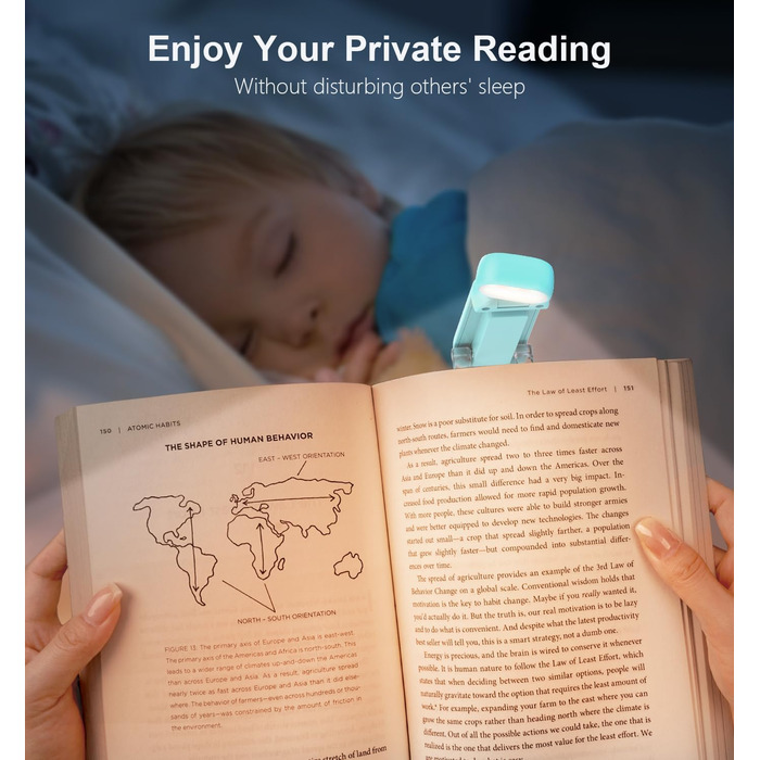 Ліхтарик для читання Gritin з кліпсою, акумуляторний, 7 LED, 3 режими світла, диммер, 5 рівнів яскравості, синій