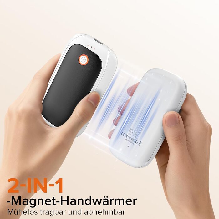 Електричні грілки для рук 2 шт. з магнітною застібкою, 12 годин максимального нагріву, чорний та білий колір, подарунок для жінок та чоловіків