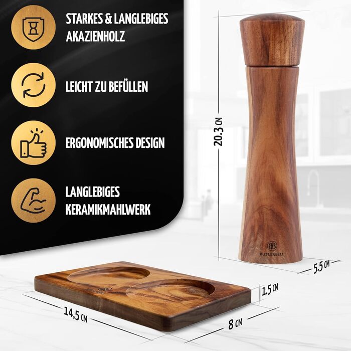 Salt and pepper mill made of wood, including coaster, in a luxury gift box. Ideal as a wedding gift | Wedding gifts | Wedding gifts for the bridal couple | Housewarming gift