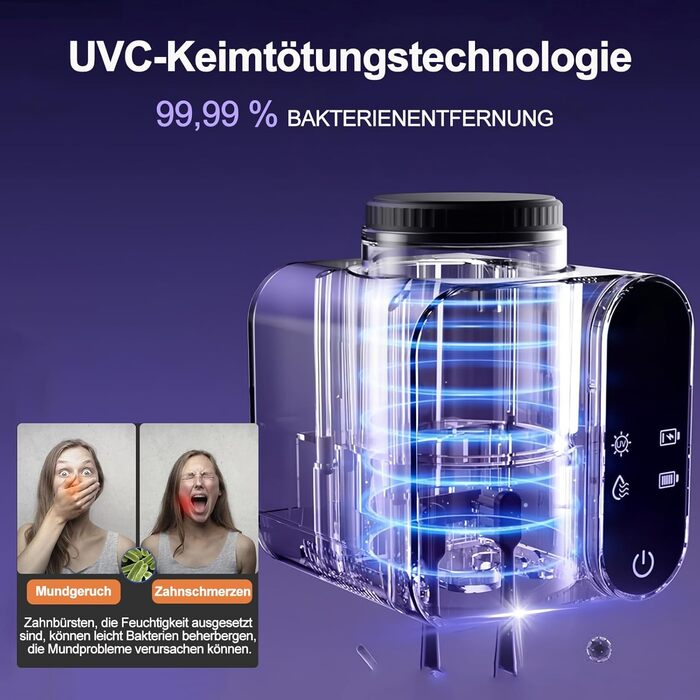 Стерилізатор зубних щіток Maxspace UV з підсвічуванням, електричний, настінний, USB/Solar зарядка, 2 слоти (чорний)