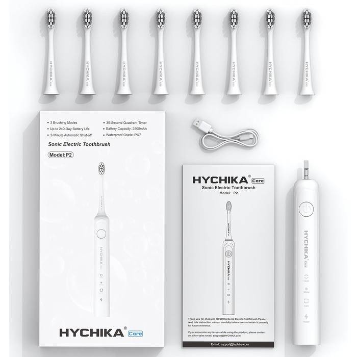 Електрична зубна щітка для дорослих з акумулятором 240 днів, 8 насадок, 3 режими, таймер 2 хв, IPX7 водонепроникна, біла