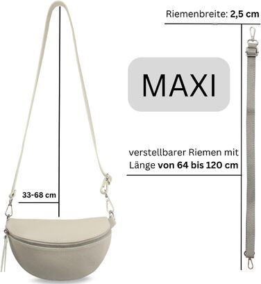 Сумка-бананка жіноча Frentree зі шкіри, Італія, крос-боді, Taupe (срібло), Maxi