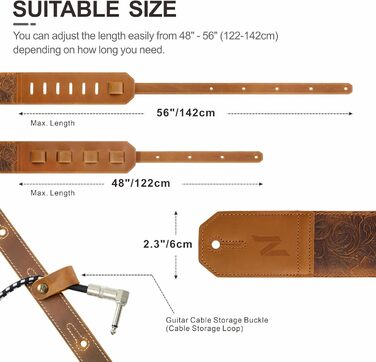 Шкіряний гітарний ремінь Nefelibata 2.3' з повним покриттям з тисненням Сахари (жовтий) для бас, електро та акустичної гітари